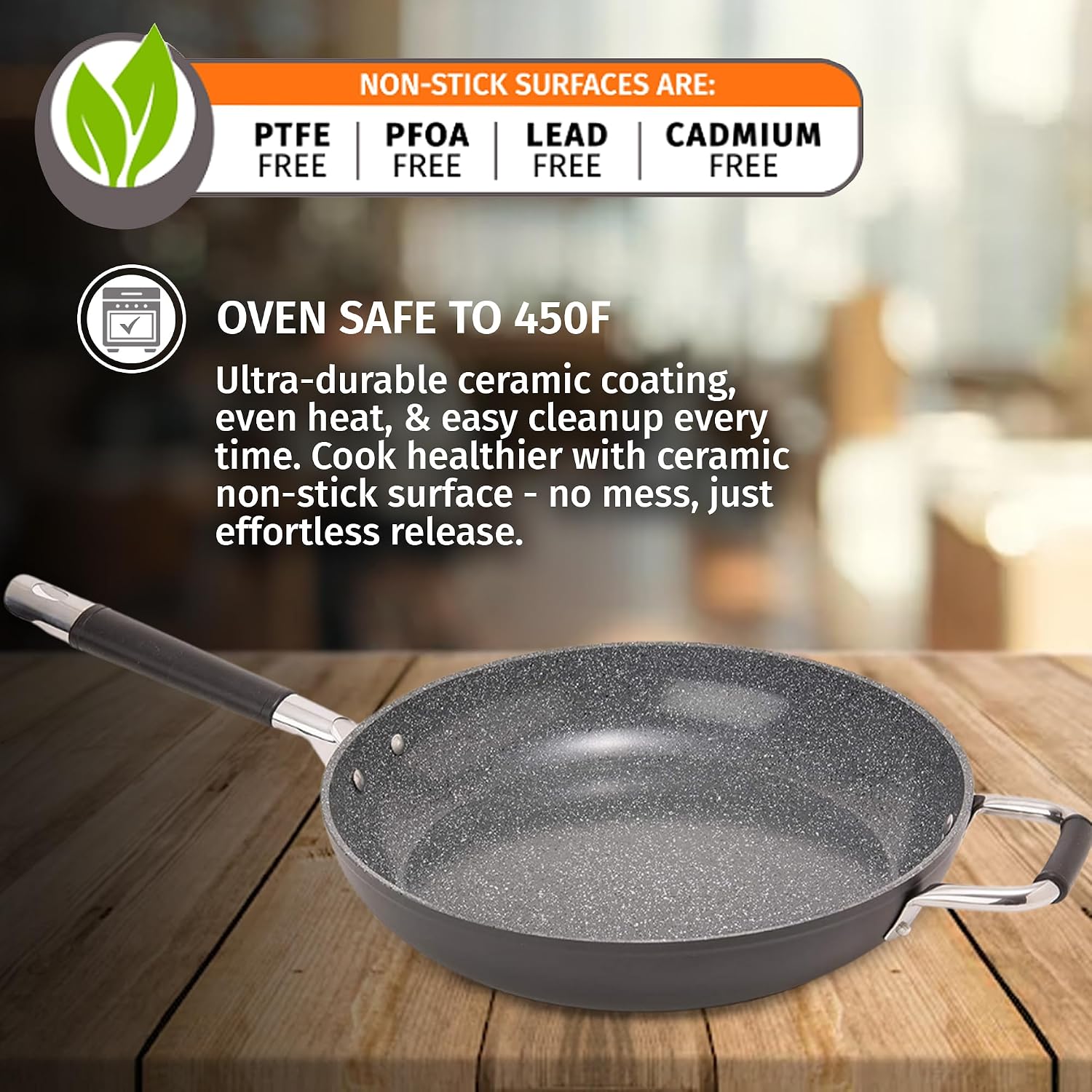 DaTerra Cucina 13' Non-stick Ceramic Frying Pan - Large Nonstick Frying Pan for Cooking - Induction Compatible & Oven Safe, High Heat Resistant - PTFE, Lead, Cadmium & PFOA Free, Made in Italy - Black