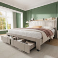 GarveeHome King Size Bed Frame with Storage Headboard, Upholstered Platform Beds with Drawers, Charging Station, Noise-Free, No Box Spring Needed, Easy Assembly, Beige