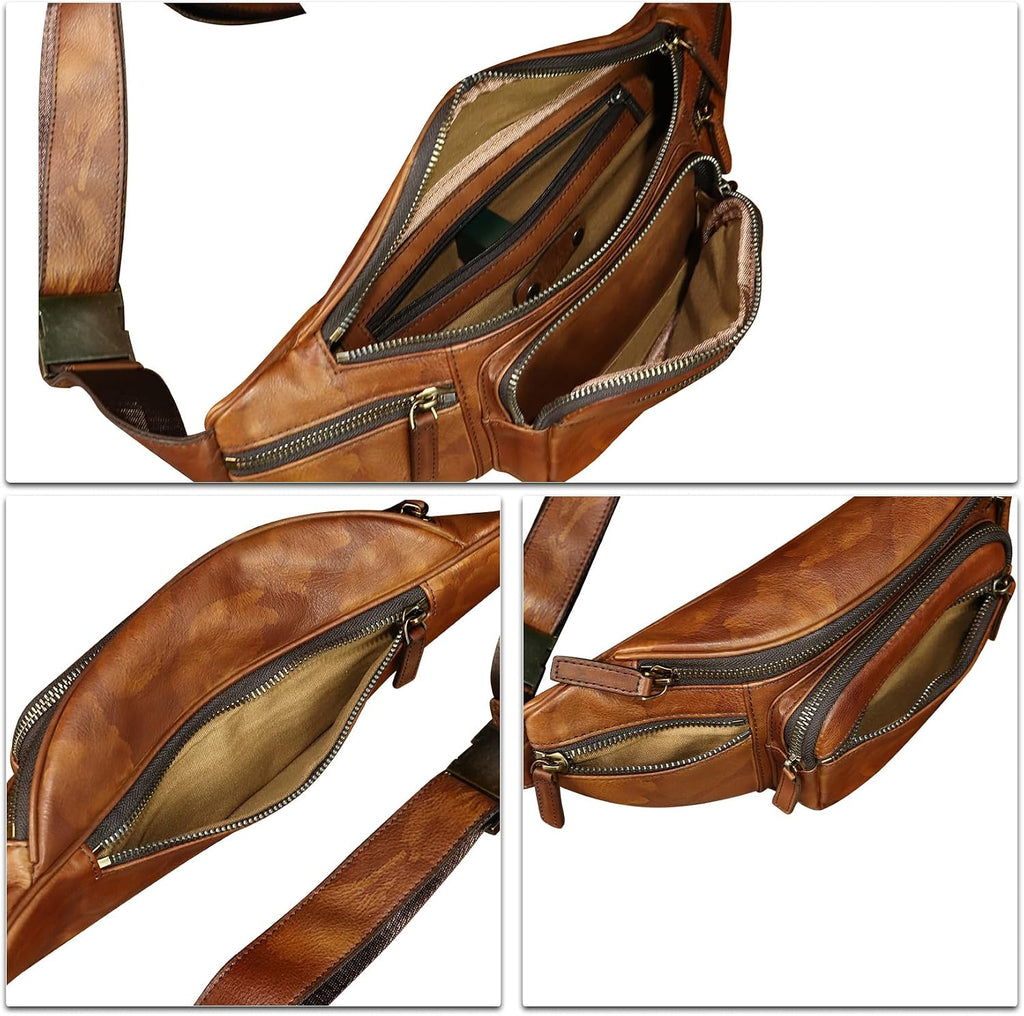 Genuine Leather Fanny Packs for Women and Men Waist Bag Vintage Hip Bum Bag Over Shoulder Crossbody Sling Bag (Multicolor)