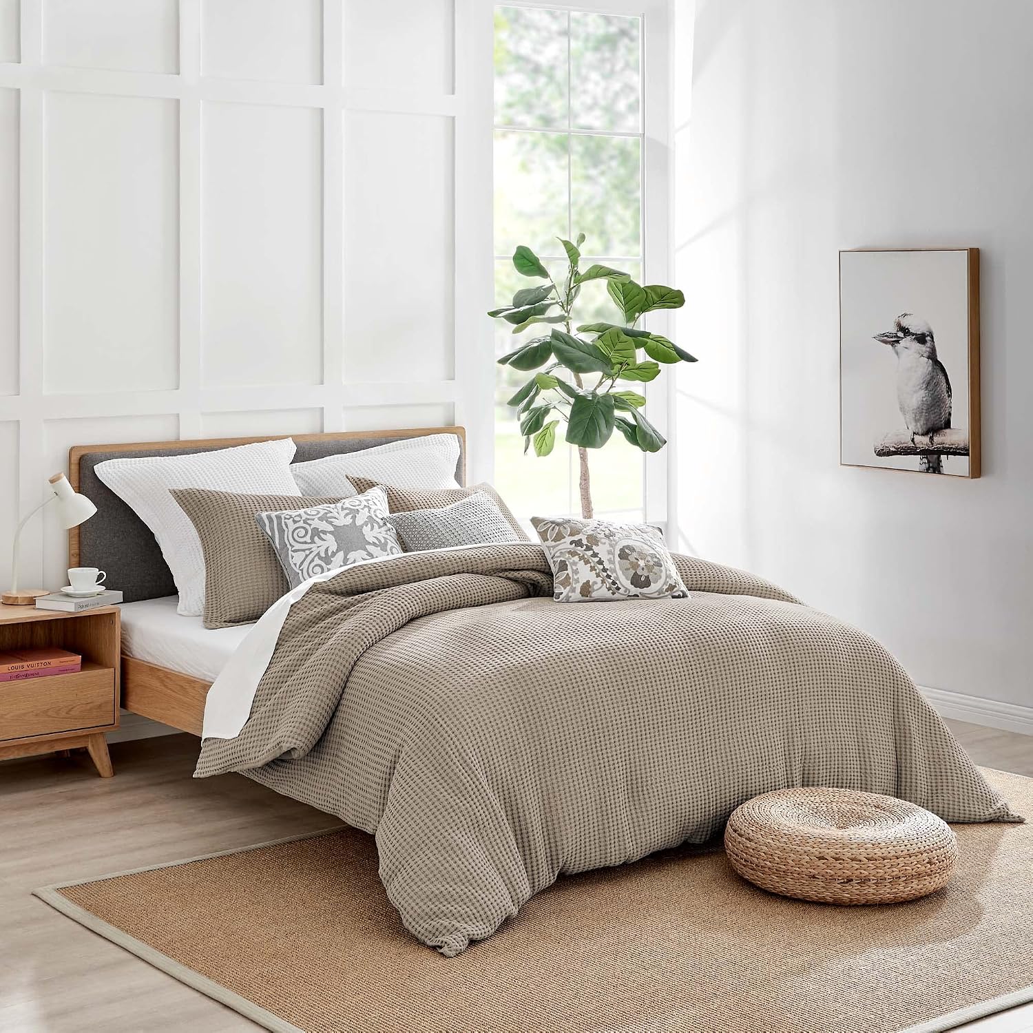 Levtex Home Mills Waffle Twin Duvet Cover Set (68x88in) with 1 Pillow Sham (26x20in) - Beige Fawn - 100% Cotton Twin Size Duvet Cover Set - Soft, Pre-Washed