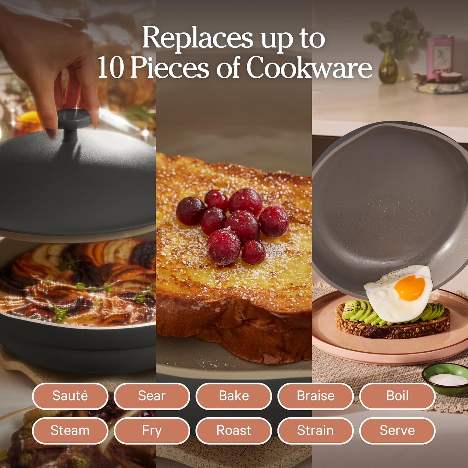 Our Place Always Pan 2.0 | 10.5' Ceramic Pan with Modular Lid, Steamer Basket & Spatula | Patented 10-in-1 Nonstick, Non-Toxic Cookware Made Without PFAS | Induction & Oven-Safe up to 450°F | Char