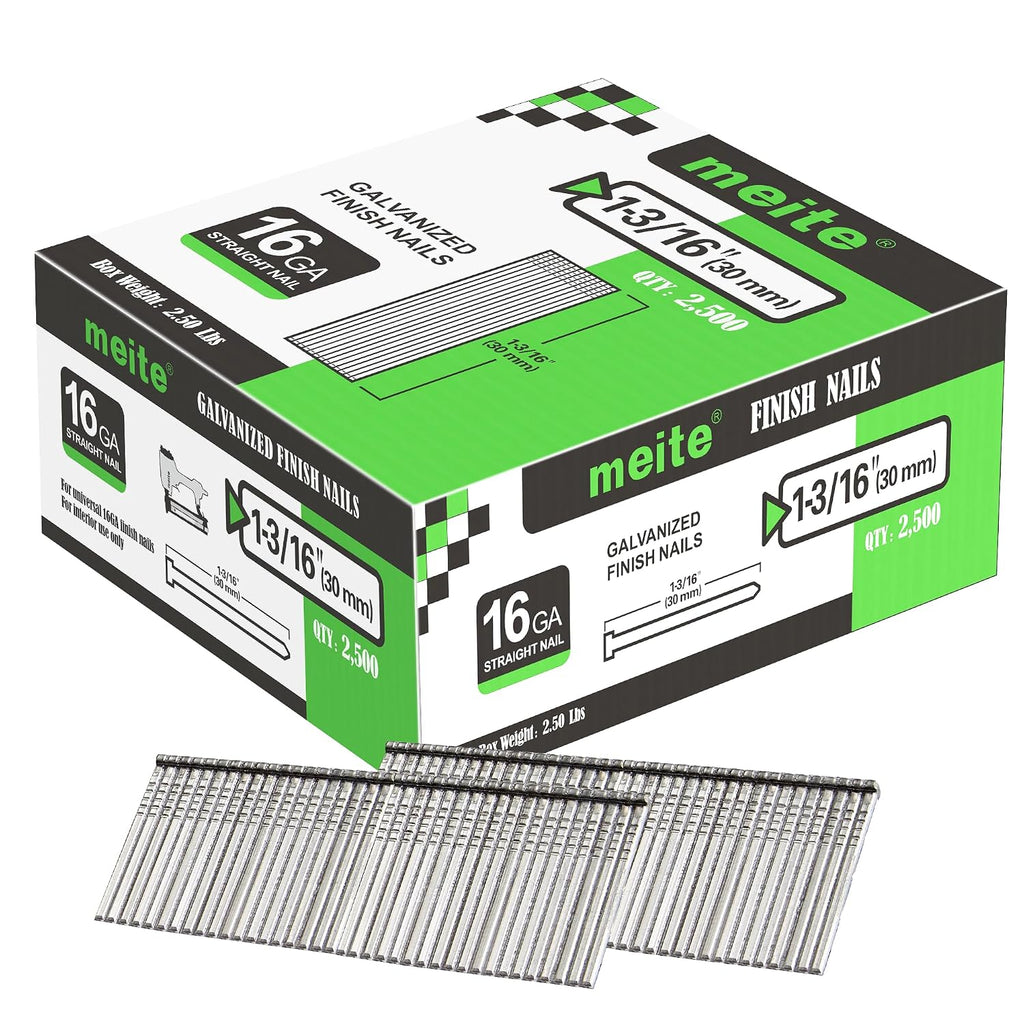 meite 16 Gauge Finish Nails 1-3/16 Inch Galvanized 16GA Straight Finishing Nails for Finish Nailer, for Window Casing Baseboard Crown Molding, 1 Case/45,000PCS