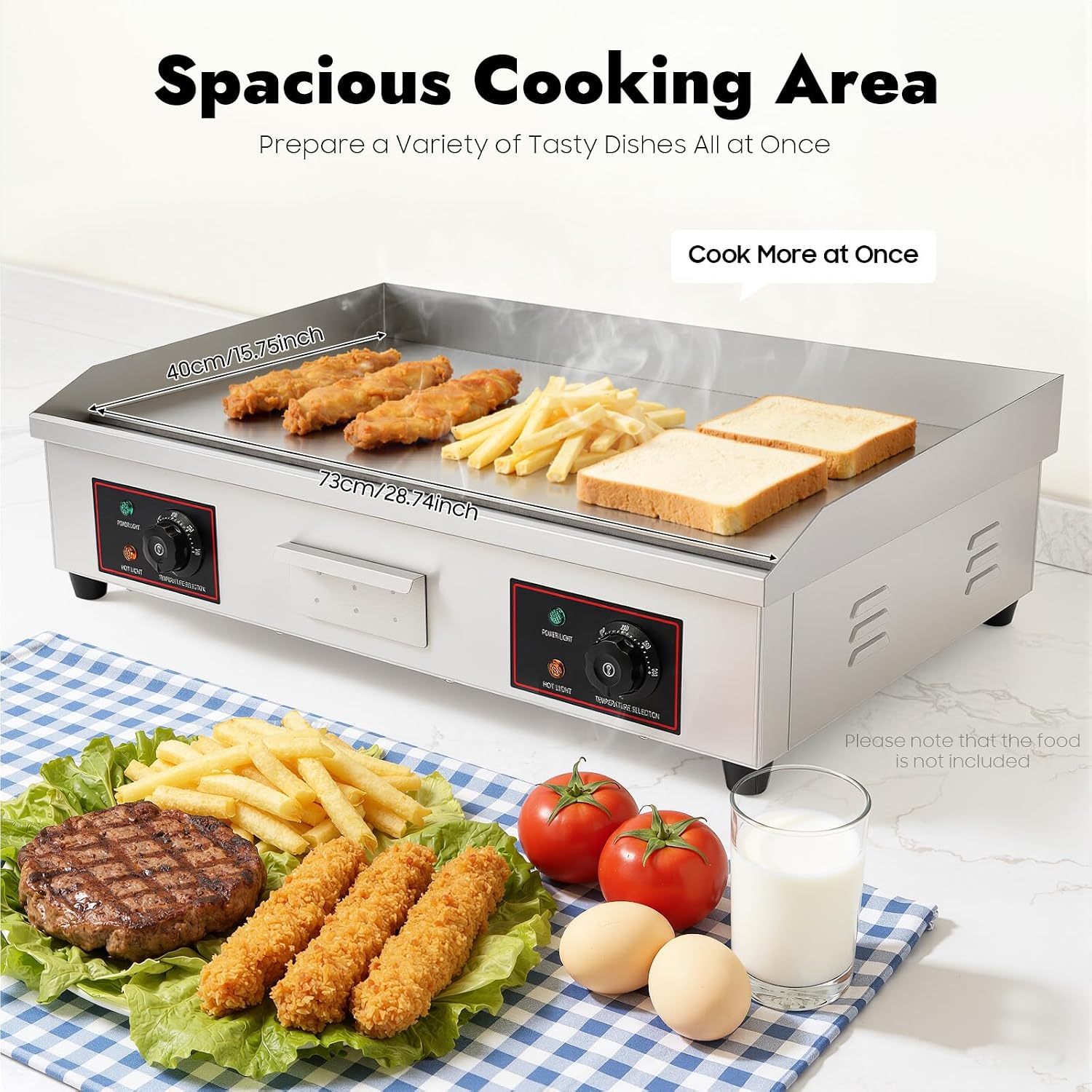 30' Commercial Electric Griddle, 110V 3000W Electric Stainless Steel Countertop Flat Top Griddle Electric Flat Top Grill Teppanyaki Grill with Adjustable Temperature Control 122-572℉ (No Plug)