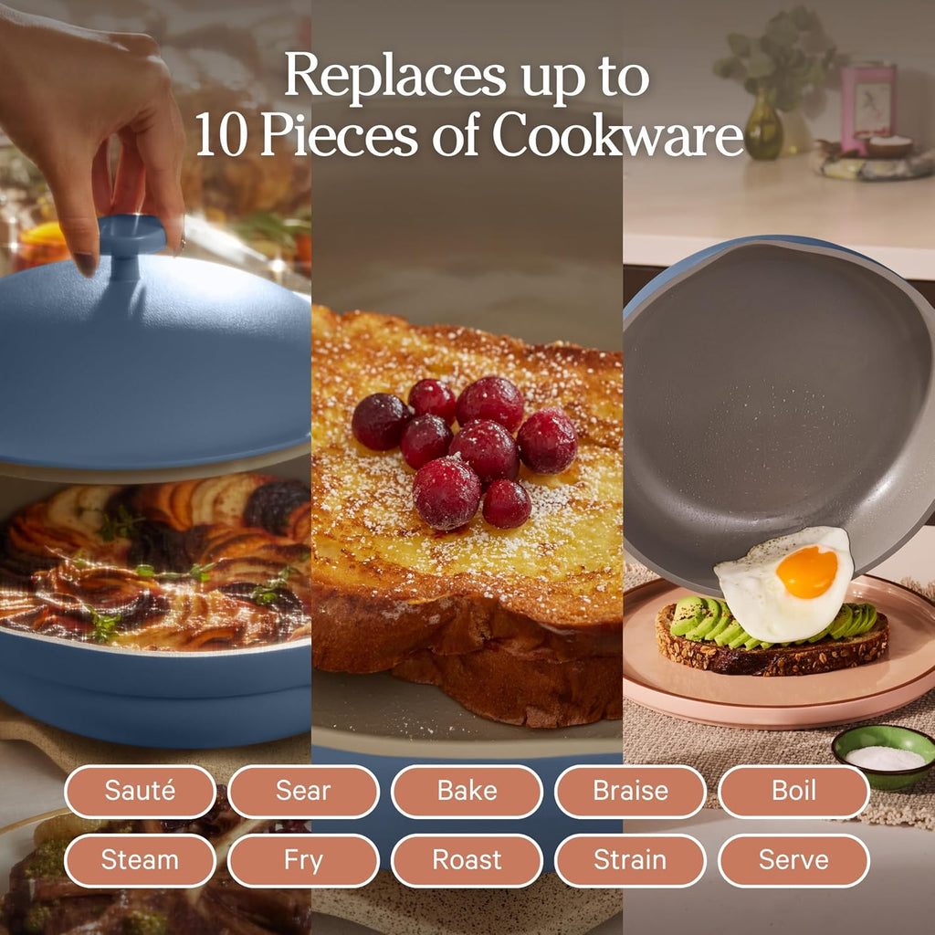 Our Place Always Pan 2.0-10.5' (2.6 Qt) Nonstick, Toxin-Free Ceramic Cookware | Patented 10-in-1 Aluminum Frying & Sauté Pan | Safe for Oven, Induction & All Cooktops up to 450°F | Blue Salt