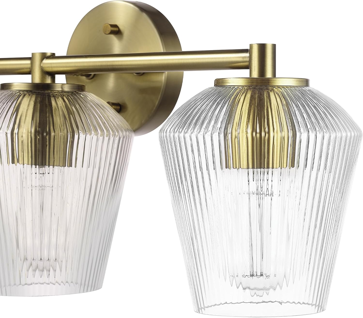 GLOBE Electric 63000063 5-Piece All-in-One Bathroom Set, Matte Brass Finish, 3-Light Vanity Light, Glass Shades, Towel Bar, Toilet Paper Holder, Towel Ring, Robe Hook, Bathroom Lights Over Mirror
