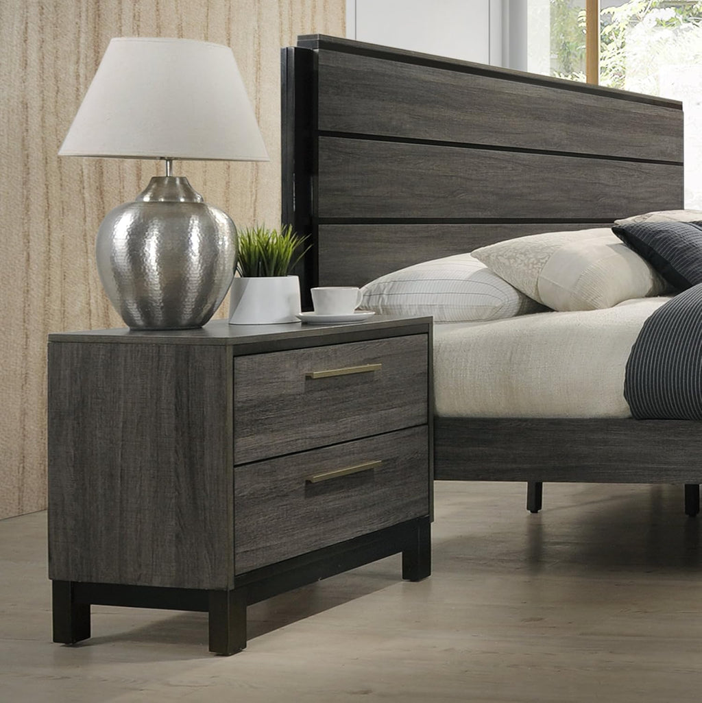 Roundhill Furniture Ioana 187 Antique Grey Finish Wood Bed Room Set, Queen Size Bed, Dresser, Mirror, 2 Night Stands, Chest