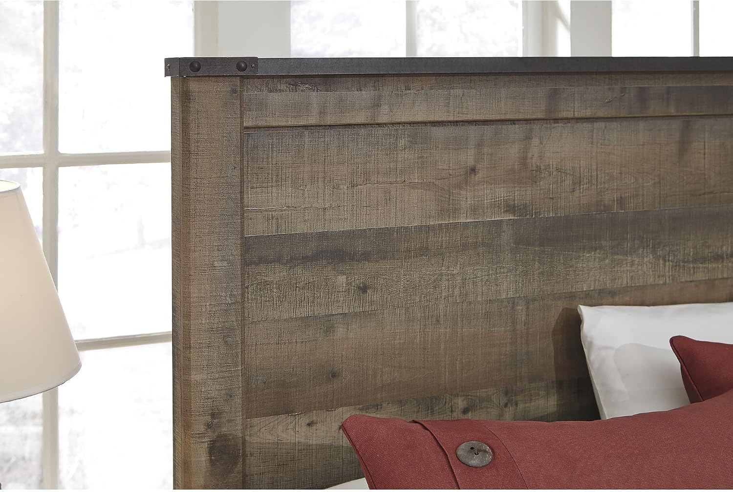 Signature Design by Ashley Trinell Casual Twin Panel Platform Bed with 1 Large Storage Drawer and Nailheads, Foundation or Box Spring Not Needed, Dark Brown