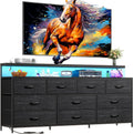 EnHomee 55' W Dresser for Bedroom with 10 Fabric Drawers Long Dresser with LED Lights & Power Outlets Dressers & Chests of Drawers Large Organizer for Bedroom, Metal Frame, Wood Top, Charcoal Black