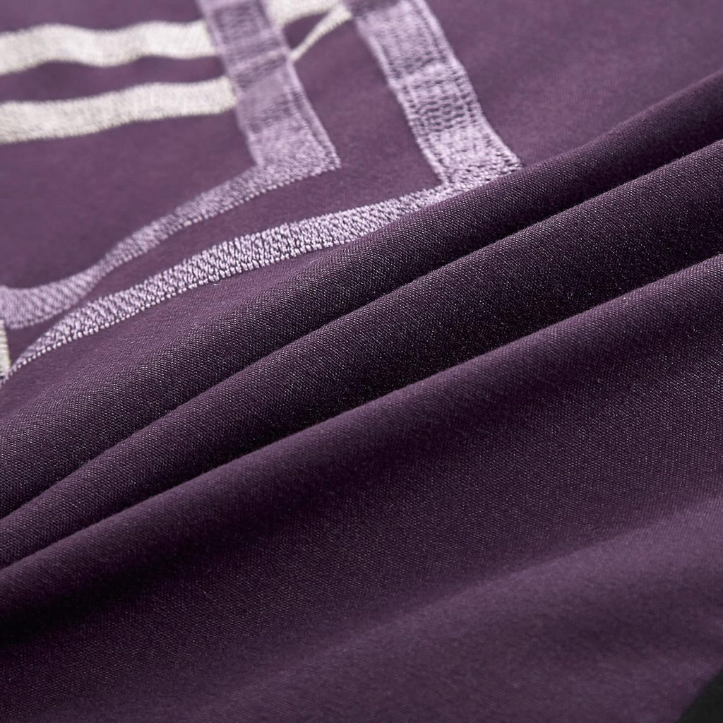 Chezmoi Collection Arden 7-Piece Modern Pleated Stripe Embroidered Zigzag Bedding Comforter Set (Oversized King, Purple/Black/Gray/White)