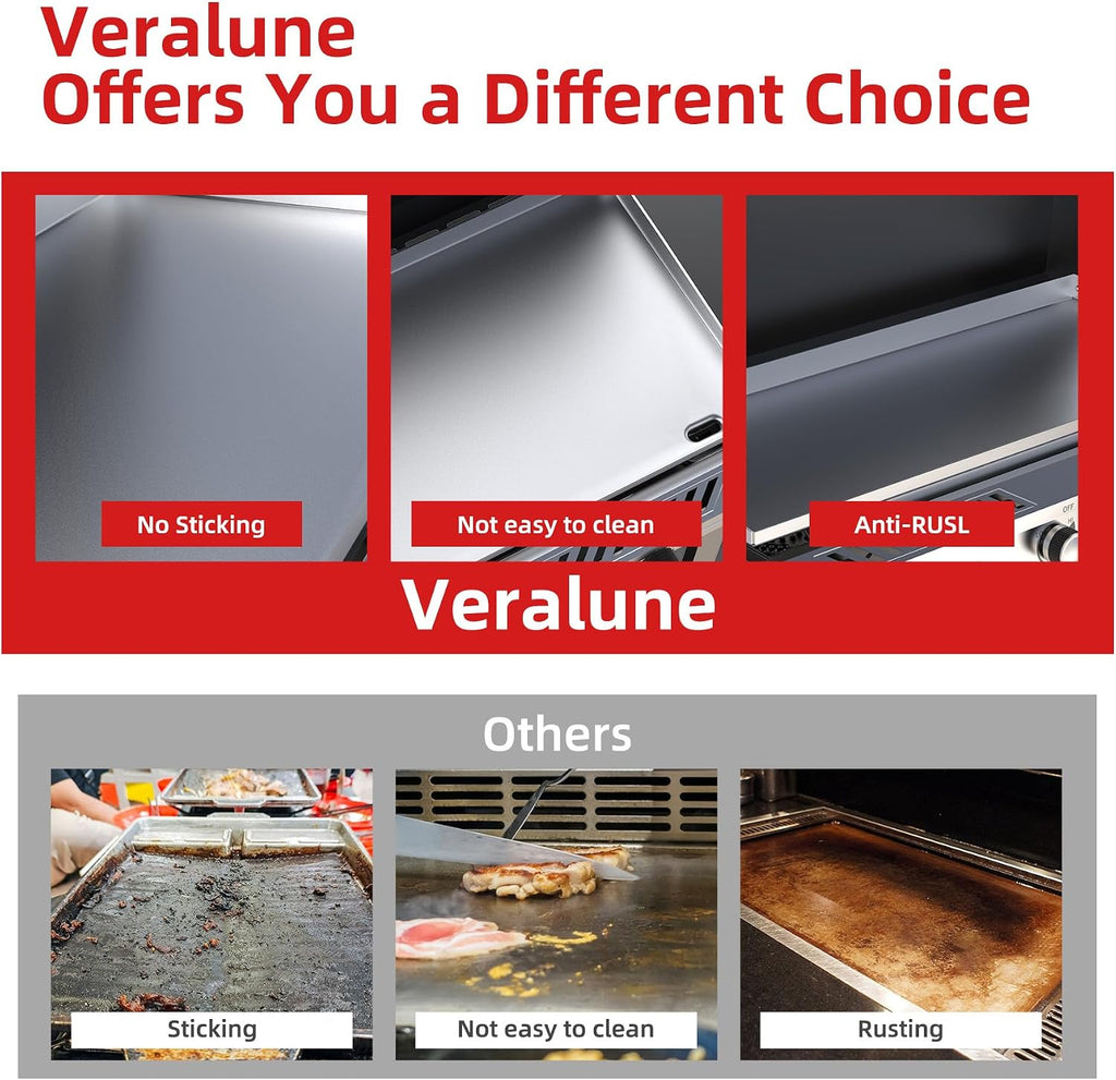 Veralune 2 in 1 Flat Top Gas Grill with Lid, Propane Gas Griddle, Outdoor Griddle Grill, Folding Side Shelves, Push-Button Ignition, Large Cooking Area