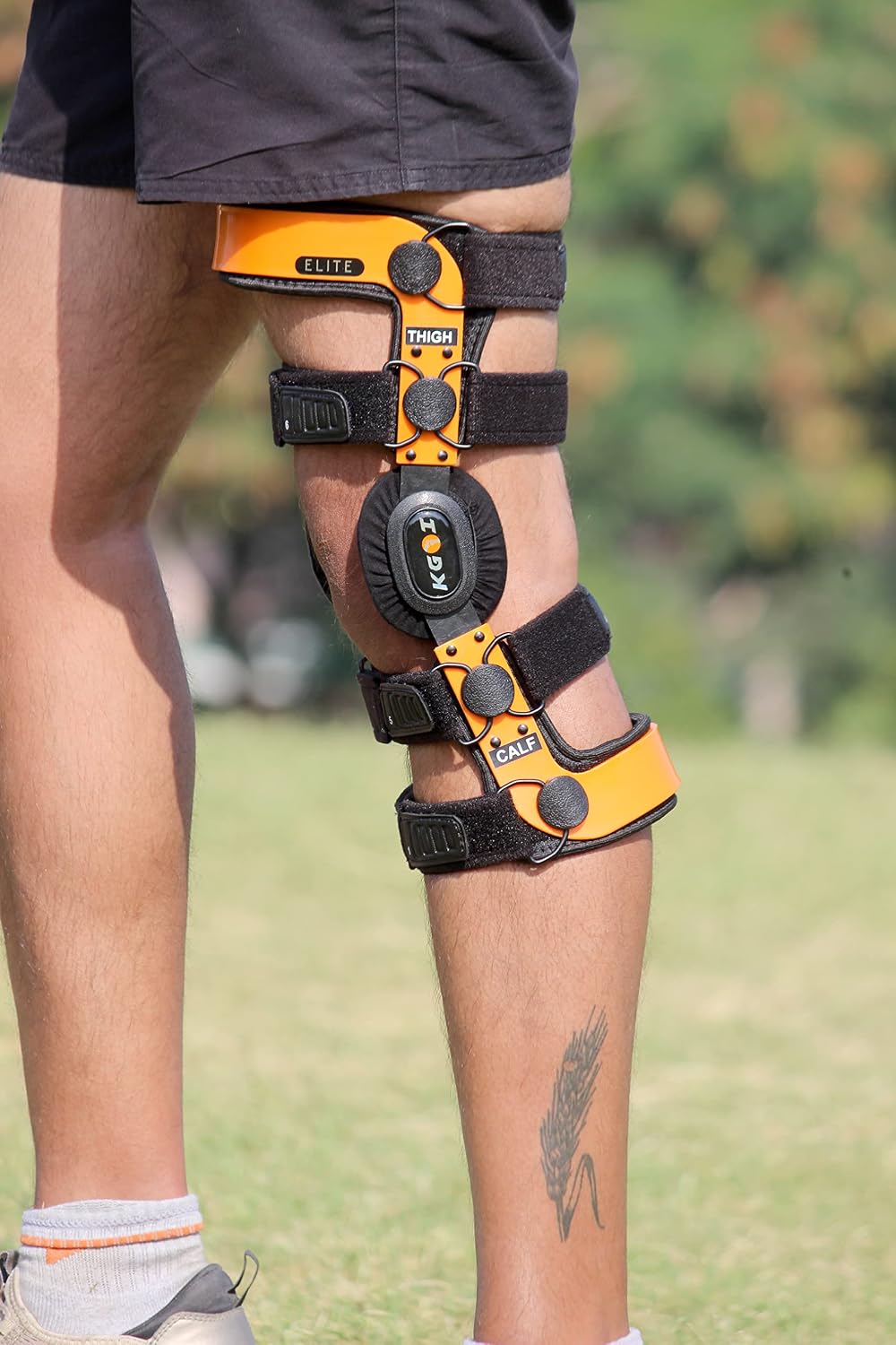 ELITE Orthopedic Knee Support Brace Adjustable Stainless-Steel Hinges, Side Stabilizer Knee brace for Ligament, Sports Injuries, Arthritis OA, Osteoarthritis Pain Relief Unisex, Orange (Size 16)
