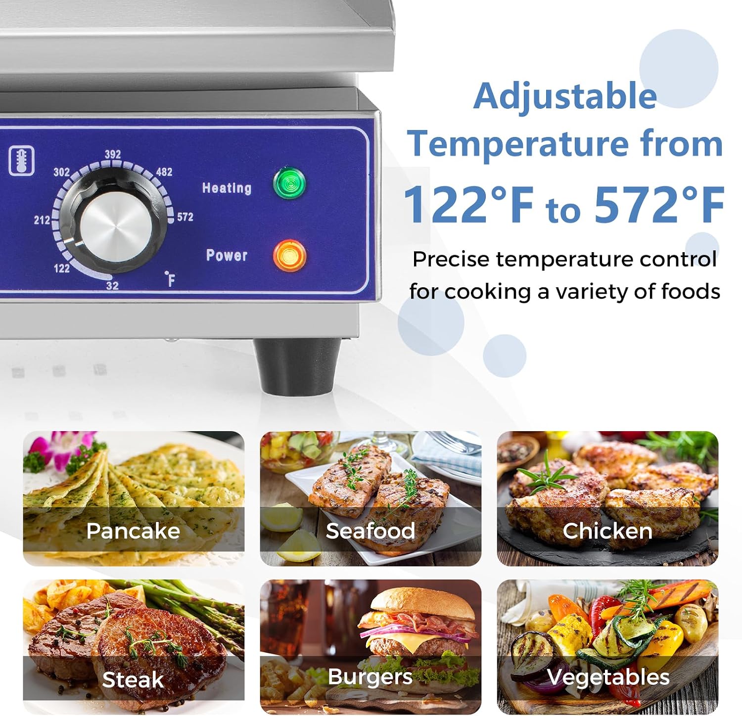 KOTEK Commercial Electric Griddle, 2000W 22' Flat Top Griddle, Stainless Steel Frame & Drip Tray, Adjustable Temperature Control 122℉-572℉, Countertop Teppanyaki Grill for Home, Kitchen, Restaurant