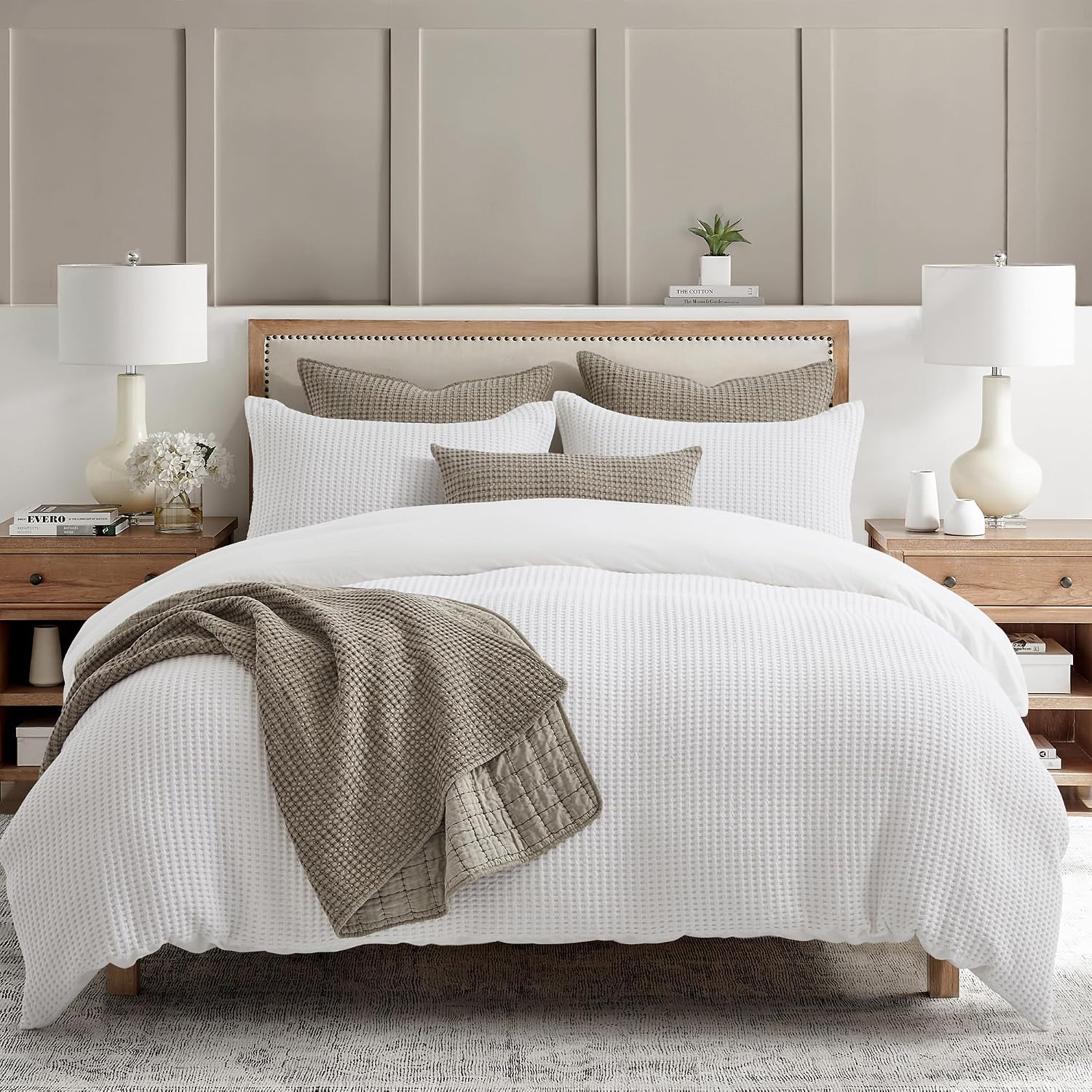 Levtex Home Mills Waffle Queen Duvet Cover Set (90x94in) with 2 Pillow Shams (26x20in) - Bright White - 100% Cotton Queen Size Duvet Cover Set - Soft, Pre-Washed