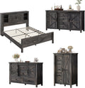 AMERLIFE 4-Piece Farmhouse Bedroom Set in Black Oak, Queen Size Bed Frame with Bookcase Headboard, 5-Drawer Tall Dresser, 47'' Dresser with 4 Drawers, 60' Dresser with 4 Drawers