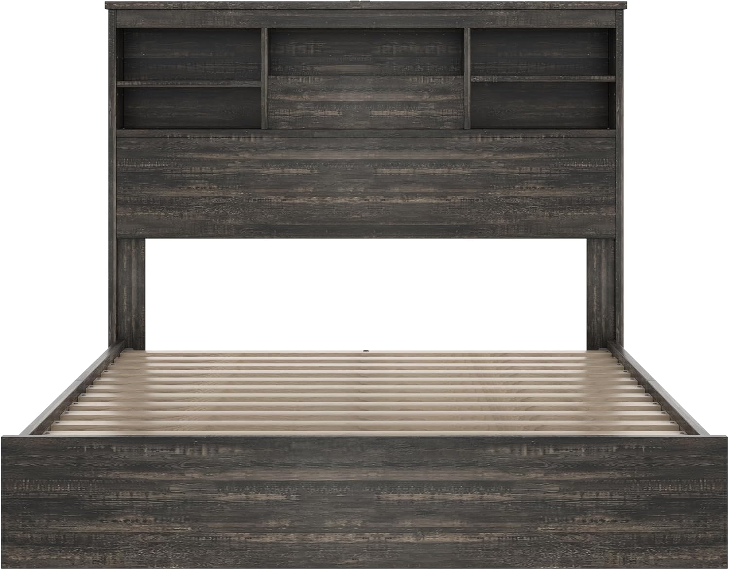 Farmhouse 4-Pieces Bedroom Sets, Queen Size Platform Bed with 2 Nightstands and 5-Drawer Storage, Wooden Bed Frame with Storage Headboard and Charging Station (Antique Gray-7.17)