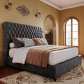 PaPaJet King Bed Frame Upholstered Platform Bed Frame with 53'' Tall Sleigh Headboard, Button Tufted, No Box Spring Needed, Easy Assembly, Gray