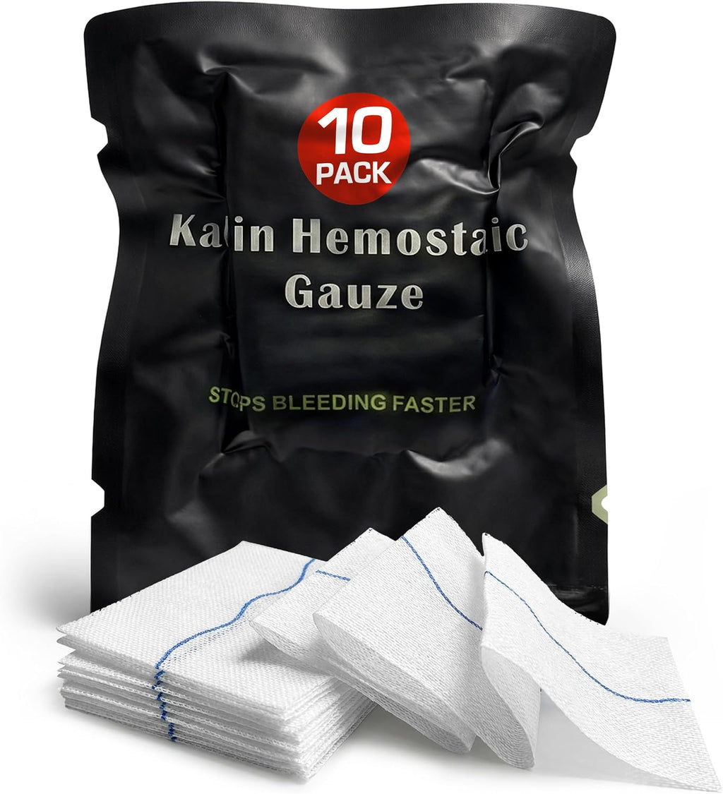 Kaolin Hemostatic Combat Gauze 3' x 12.5 Ft Flexible Z Fold Wound Packing Gauze for Stop The Bleed Trauma Kits First Aid Emergency Medical Supplies 10-Pack