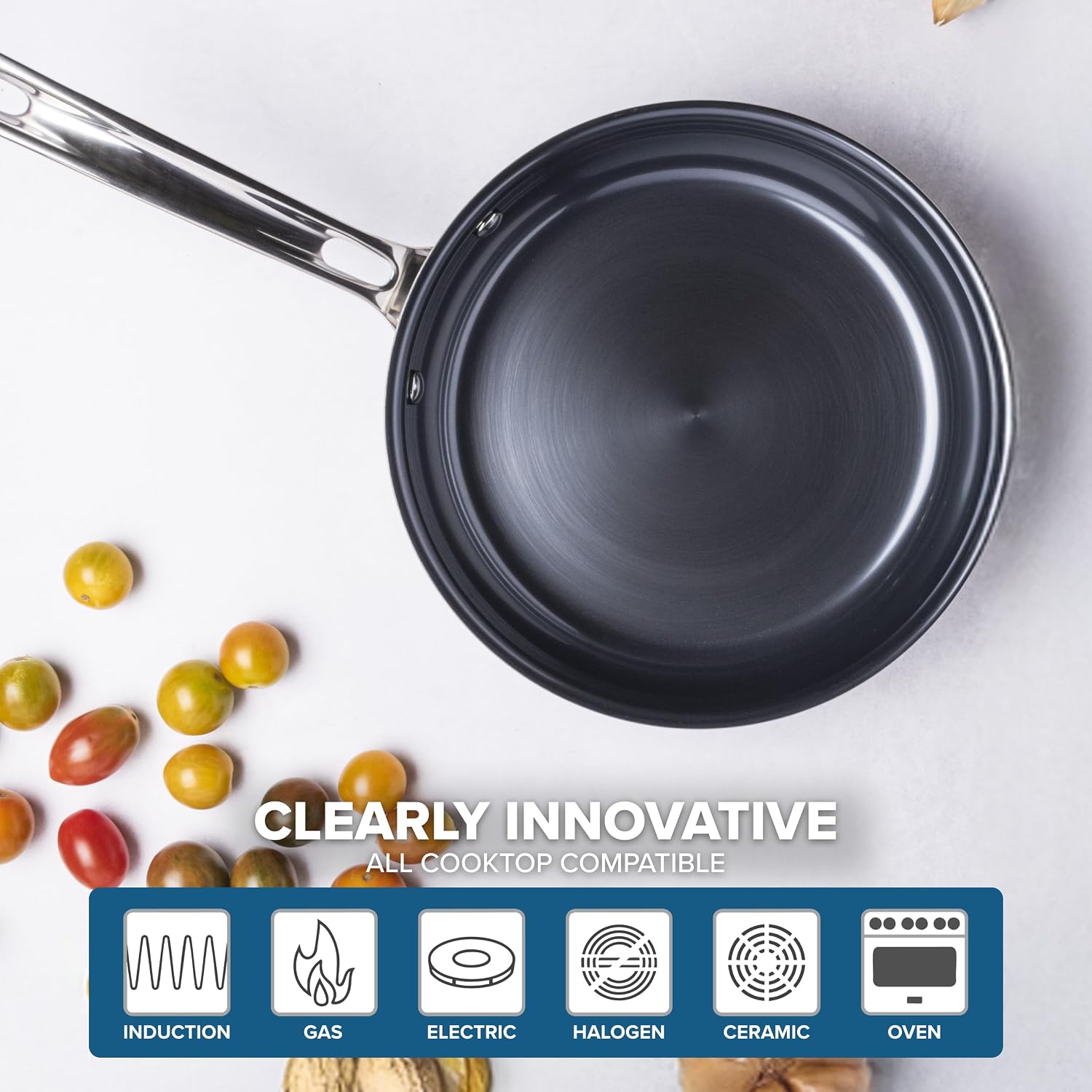 Viking 4-Ply Frying Pan, 8 Inch Laser Clad Titanium Performance Ti Kitchen Cookware, Blue/SIlver