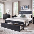 Aitjunz Modern Queen Size Bed Frame with 50' Tall Headboard, Wood Queen Size Platform Bed Frame w/3 Storage Drawers, Curved Profile Design, Wood & Steel Platform Bed, No Box Spring Needed, Black