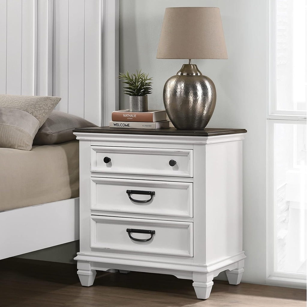 Clelane Wood Bedroom Set with Shiplap Panel King Bed, Dresser, Mirror, and Nightstand in Weathered White and Dark Gray