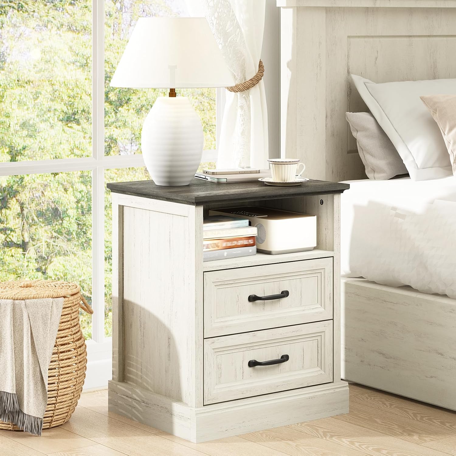 CARPETNAL Farmhouse Dresser and Nightstand Sets for Bedroom, 3 Pcs Bedroom Set, 8 Drawer Dresser & Nightstand Set of 2, Modern Wood Chest of Drawers for Bedroom Living Room, Entryway, White