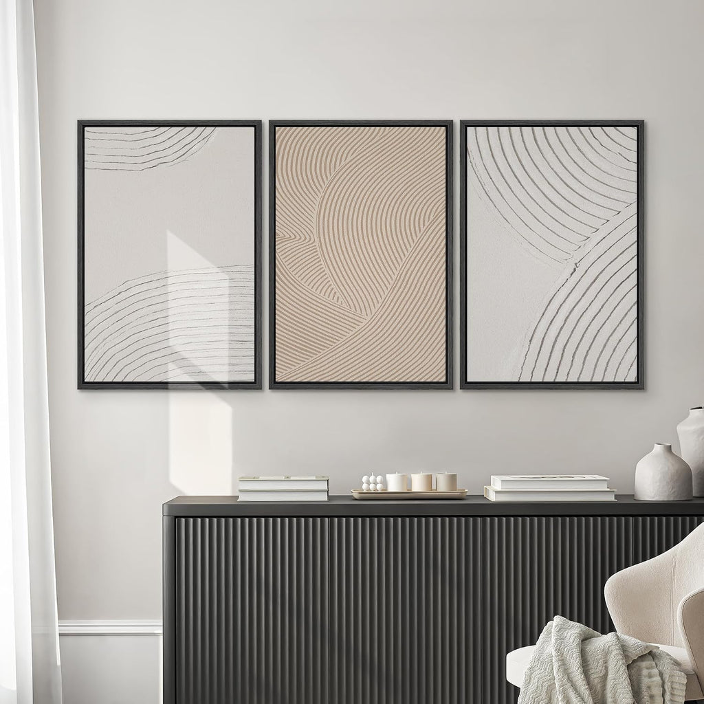 SIGNWIN Framed Canvas Print Wall Art Set Geometric Pastel Spiral Circles Shapes Abstract Illustrations Modern Art Decorative Nordic Chic Calm/Zen for Living Room, Bedroom, Office - 16'x24'x3 Black