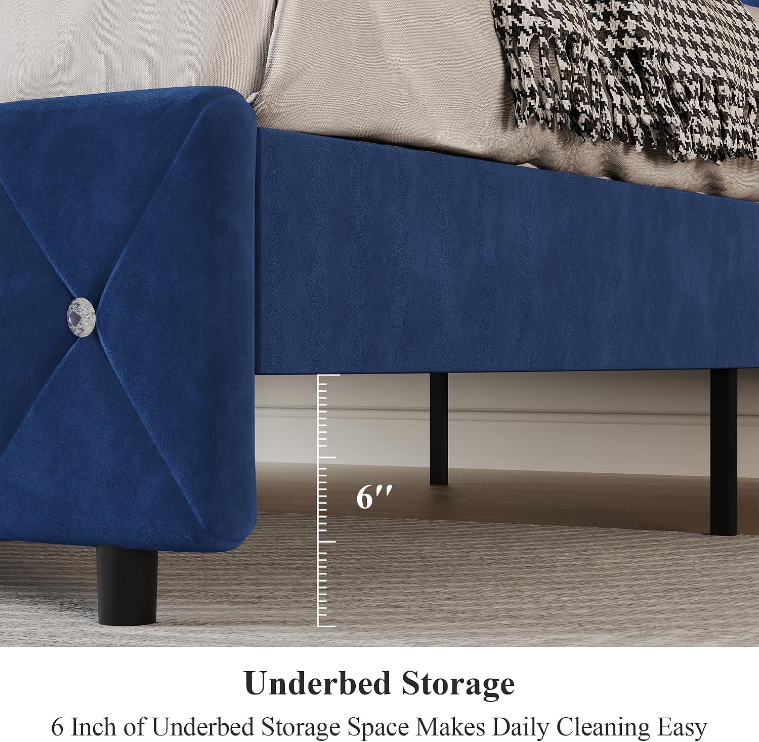 Lullabyre Twin Size Bed Frame, Upholstered Bed Frame with Diamond Tufted Headboard, Modern Silverside Wingback, No Box Spring Needed, Easy Assembly, Blue