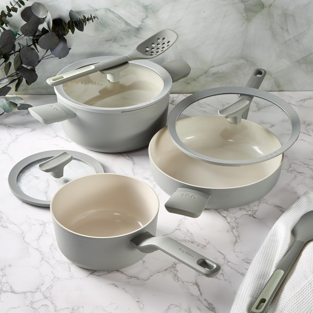 BergHOFF Balance Nonstick Ceramic Sauté Pan 10.25in, 3.1qt. with Glass Lid, Recycled Aluminum, CeraGreen Non-toxic Coating, Stay-cool Long Handle, Induction Pan, Moonmist