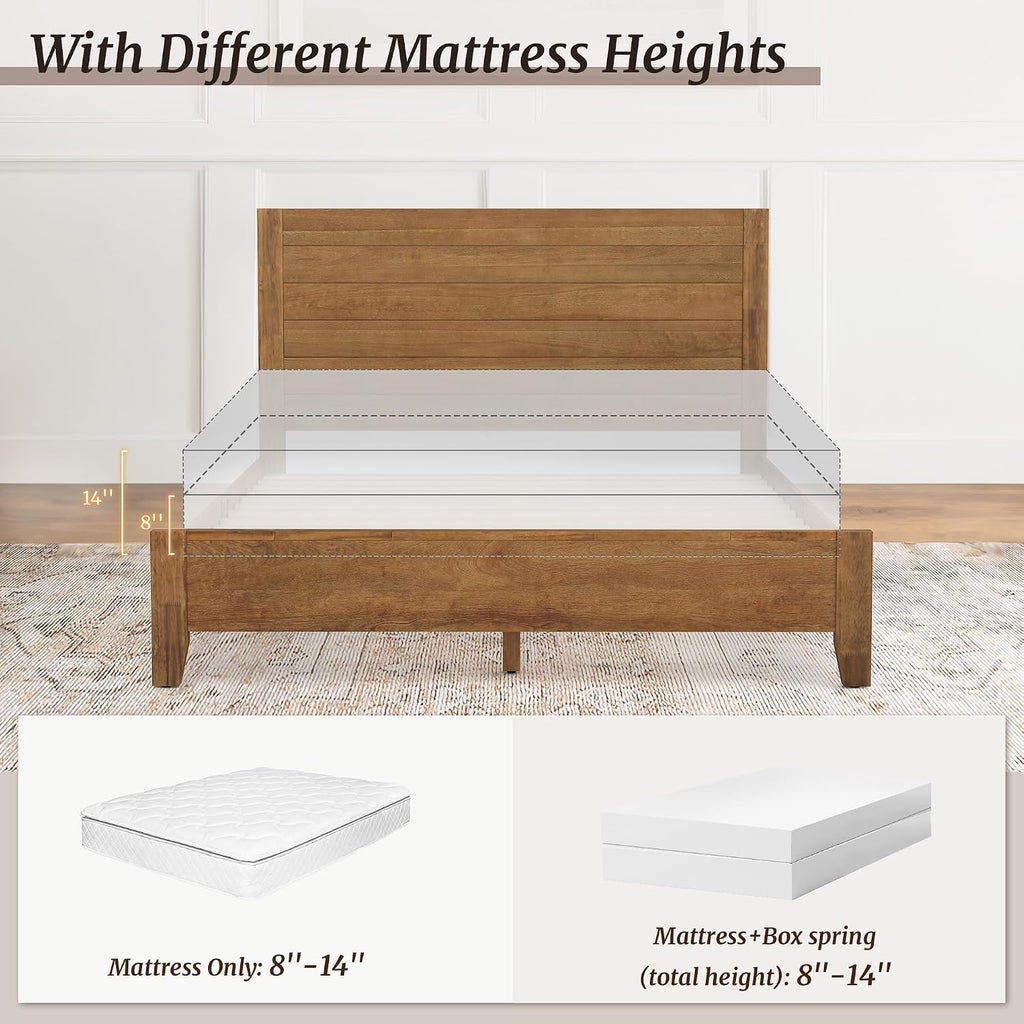 Cozyman Queen Bed Frame with Headboard, 100% Solid Acacia Wood Platform, 800lb Heavy Duty Support with 10 Reinforced Legs, Noise-Free No Box Spring Needed, Low-Profile Design, Dark Wood