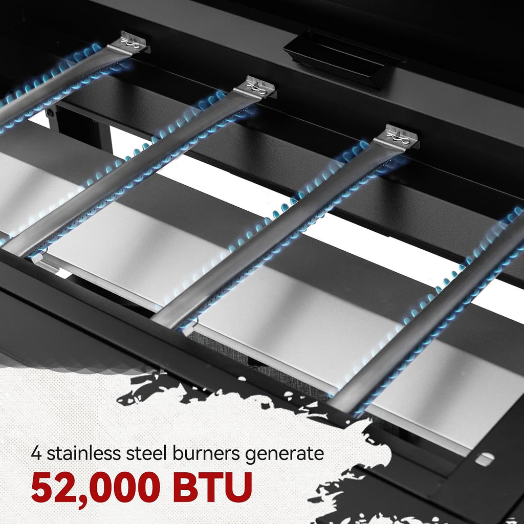 Royal Gourmet GB4007 4 Burner Propane Gas Griddle with Folding Side Tables, 34-Inch Flat Top Grill with 52,000 BTUs Output for Outdoor Cooking like Camping or Tailgating, Black & Silver