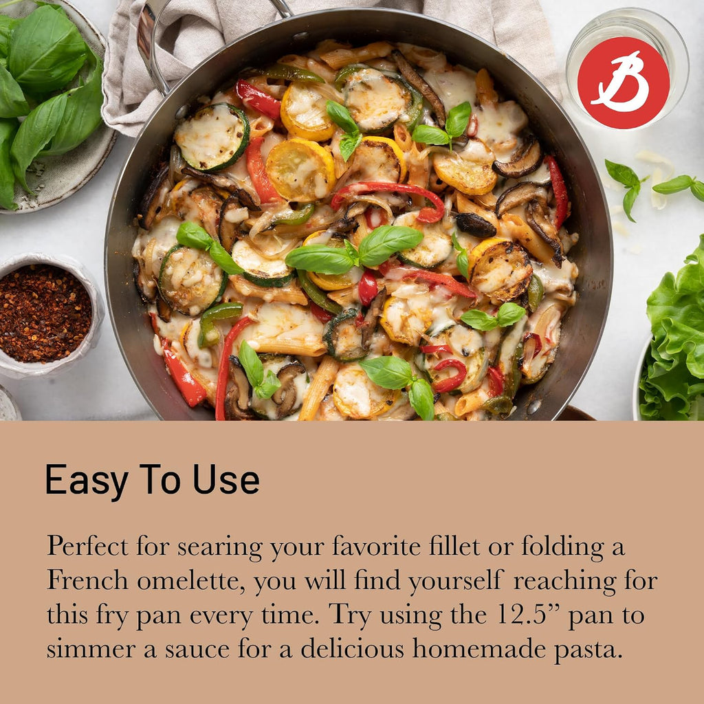 de Buyer MINERAL B Carbon Steel Fry Pan - 12.5' Diameter, 9' Cooking Surface - Ideal for Searing, Sauteing & Reheating - Naturally Non-Stick Finish - Made in France