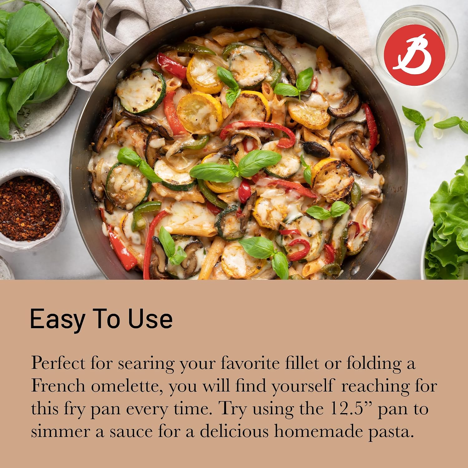 de Buyer MINERAL B Carbon Steel Fry Pan - 12.5' Diameter, 9' Cooking Surface - Ideal for Searing, Sauteing & Reheating - Naturally Non-Stick Finish - Made in France