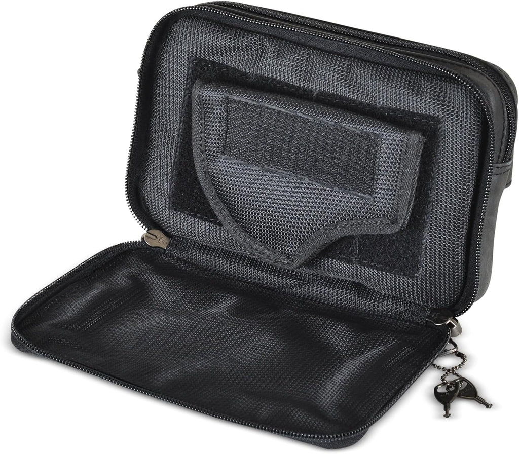 Kailey Concealed Self Defence Waist Bag by Lady Conceal - Buffalo or Suede Cowhide Leather, 3 Open Sides and YKK Locking Zippers with Universal Holster (Black) - 8' L x 5.5' H x 2.25'
