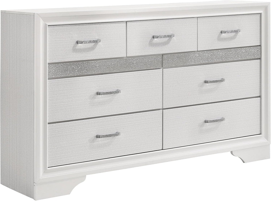 Coaster Home Furnishings Miranda Contemporary 5-Piece Bedroom Set Fabric Upholstered Queen Size Panel Bed Frame 54-inch Headboard White 205110Q-S5
