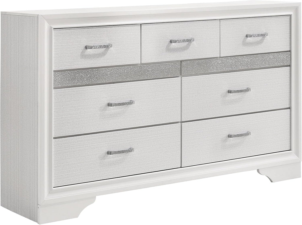 Coaster Home Furnishings Miranda Contemporary 5-Piece Bedroom Set Fabric Upholstered Eastern King Size Panel Bed Frame 54-inch Headboard White 205110KE-S5