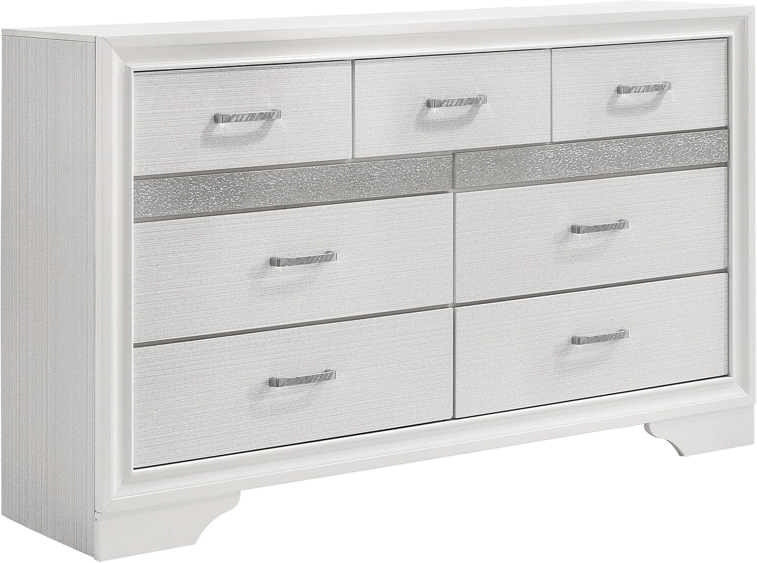 Coaster Home Furnishings Miranda Contemporary 5-Piece Bedroom Set Fabric Upholstered Eastern King Size Panel Bed Frame 54-inch Headboard White 205110KE-S5