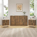 7 Drawer Dresser and Nightstand Sets, 3 Pcs Bedroom Set for Bedroom, Fluted Night Stand Set of 2 & 55' Wide Dresser w/Gold Handles, Mid Century Wood Chest of Drawers Storage Set, Walnut