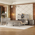 SOFTSEA 3 Piece Bedroom Set, Farmhouse Bedroom Furniture Set Include Queen Size Platform Bed with Nightstand and Dresser, Wood Platform Bed with Double Sliding Door Storage Headboard, Gray