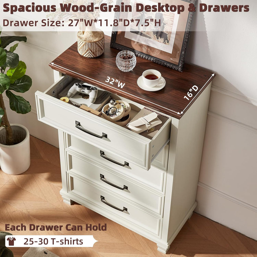 SAVOR LIFE Farmhouse Dresser and Nightstand Sets 3 Piece, 5 Drawer Dresser & 2 Drawer Nightstand Set, Rustic Wood Bedroom Furniture Set for Home, Bedroom, Hallway, White