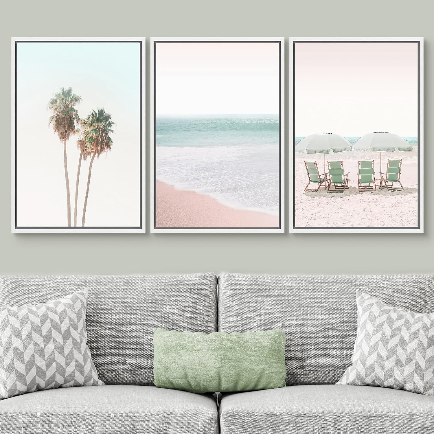 SIGNWIN Framed Canvas Print Wall Art Set Retro Vintage Pastel Tropical Island Beach Nature Wilderness Photography Modern Art Landscape Relax/Calm for Living Room, Bedroom, Office - 24'x36'x3 White