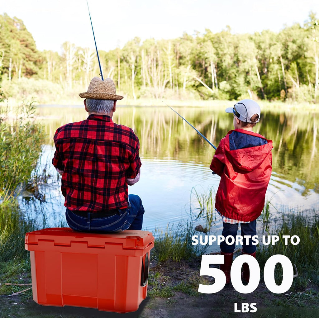 Hard Cooler, Insulated Ice Chest Box Holds Ice for More Days, Portable Cooler with Handle, Cup Holders, Double Latches for Camping Drink, Beach, Picnic, Fishing, Boat, Barbecue