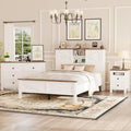 LUMISOL 3-Piece Full Size Bedroom Set, Rustic Wooden Platform Bed with Storage Headboard & Charging Stations, a Nightstand and Dresser, Full Size Farmhouse Bedroom Furniture Set, White