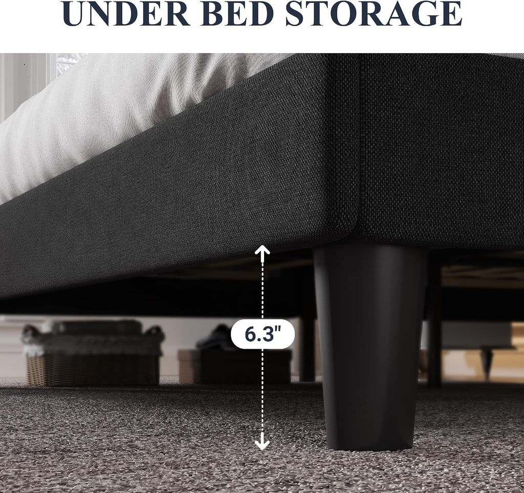Allewie Queen Size Bed Frame with Button Tufted Wingback Headboard, Modern Upholstered Bed Frame with Solid Wooden Slats Support - No Box Spring Needed, Easy Assembly, Black