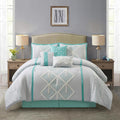 Stratford Park Blue Comforter Set California King Size, 7 Piece, Terry Embroidery Geometric Home Decor, Matcking Bed Skirt, Pillows & Shams, All Season Bedding Set