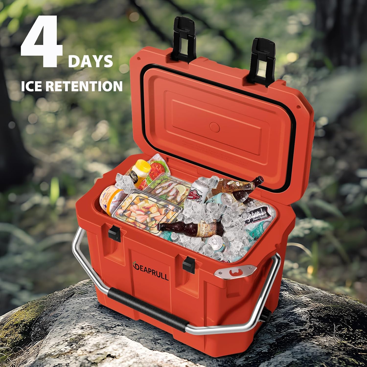 Hard Cooler, Insulated Ice Chest Box Holds Ice for More Days, Portable Cooler with Handle, Cup Holders, Double Latches for Camping Drink, Beach, Picnic, Fishing, Boat, Barbecue