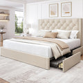LARMACE Full Size Bed Frame with 4 Storage Drawers and Tufted Headboard Linen Upholstered Platform Bed Frame with Heavy Duty Wood Slats,No Box Spring Needed,Easy Assembly,Beige