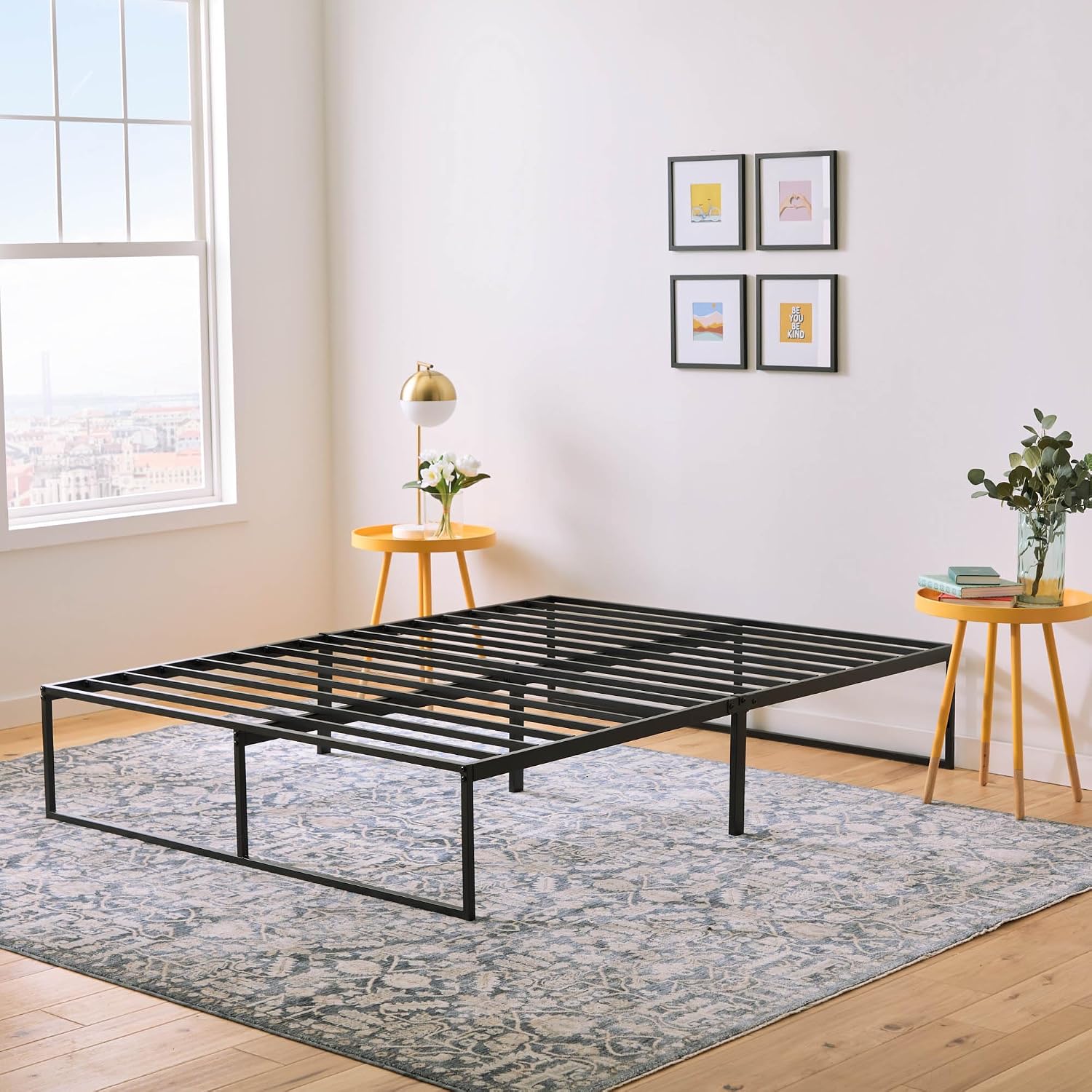 Linenspa Folding Metal Platform Bed Frame - Easy Assembly - Sturdy Steel - No Box Spring Needed - Underbed Storage - Mattress Foundation - 14' High - Traditional Design - Queen Size
