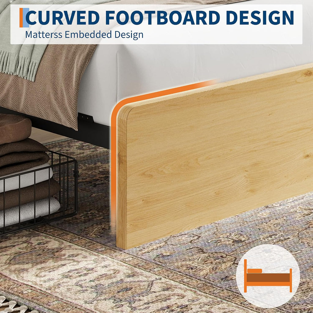 coucheta Rattan Bed Frame Full with Natural Rattan Headboard,Full Bed Frame with LED Lights,Rattan Full Bed Frame with Headboard, Wood Foundation with Silent Slats,No Box Spring Needed