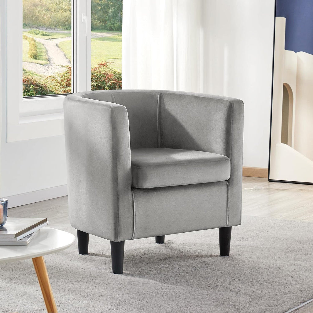 Yaheetech Accent Chair, Modern Velvet Armchairs with Big Ample Seat, Half Rounded Back, Cozy Upholstered Barrel Sofa Chair for Living Room Bedroom Waiting Room, Gray
