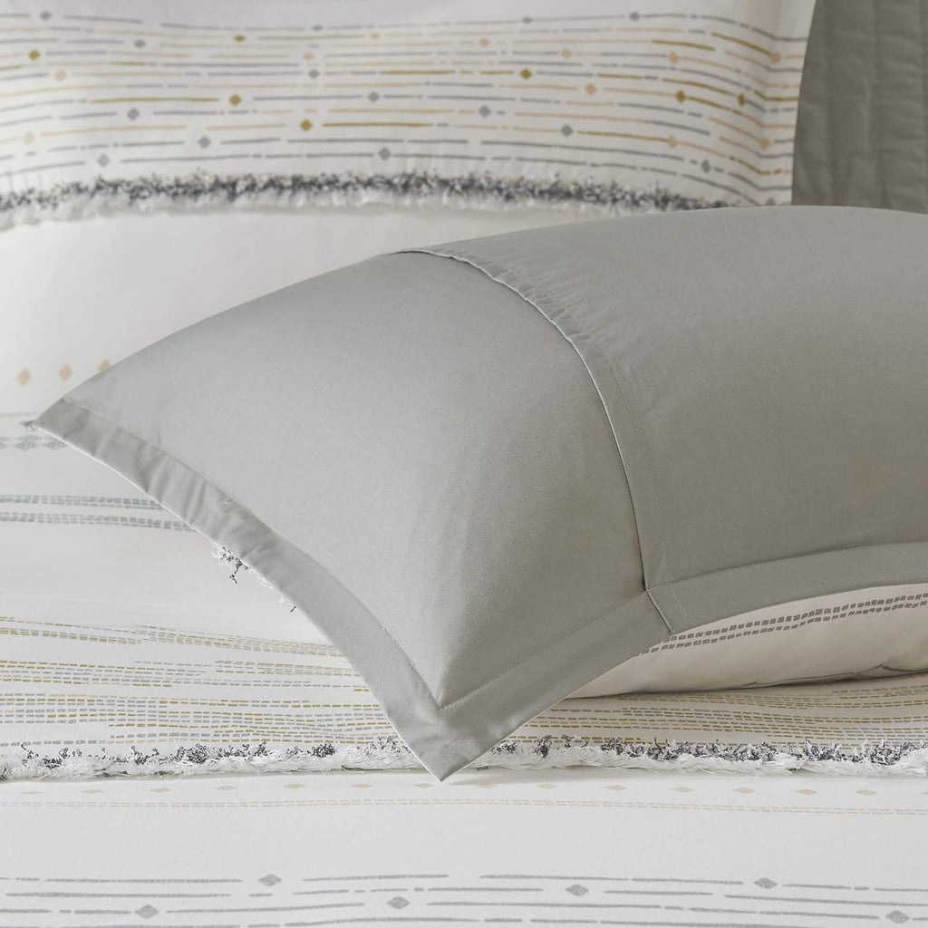 INK+IVY Luxurious Cotton-Bedding Set - Mid Century Trendy Geometric Design, All Season Cozy-Cover With Matching-Shams, King/Cal King, Nea Trims Grey/Multi